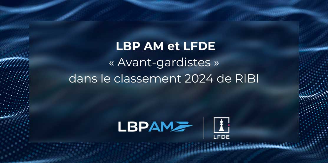 Visuel bleu avec le logo LBP AM et LFDE et le texte RIBI 2024